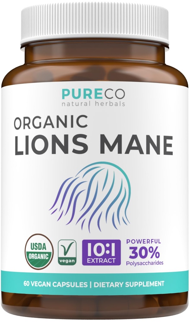 Organic Lions Mane Supplement Kapsler - USDA Organic Mushroom Supplement Kapsler med 1000mg Lions Mane 10: 1 Uddrag per servering med 30% polysaccharider - Vegan & Non- GMO (1 måned Tilgang)