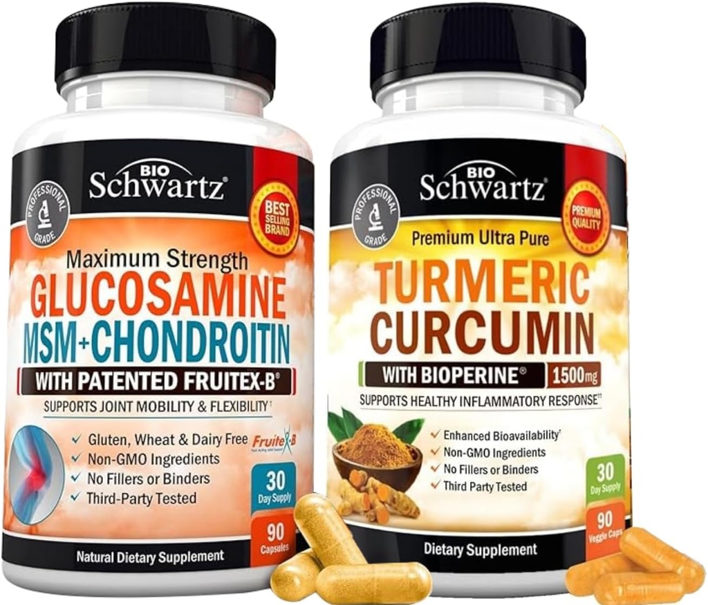 BioSchwartz gurkemeje Curcumin med sort pepper Extract 1500mg Complex (1 måned Tilgang) Plus Glucosamin Chondroitin MSM Triple Strength Joint Support Supplement (1 måned Tilgang)