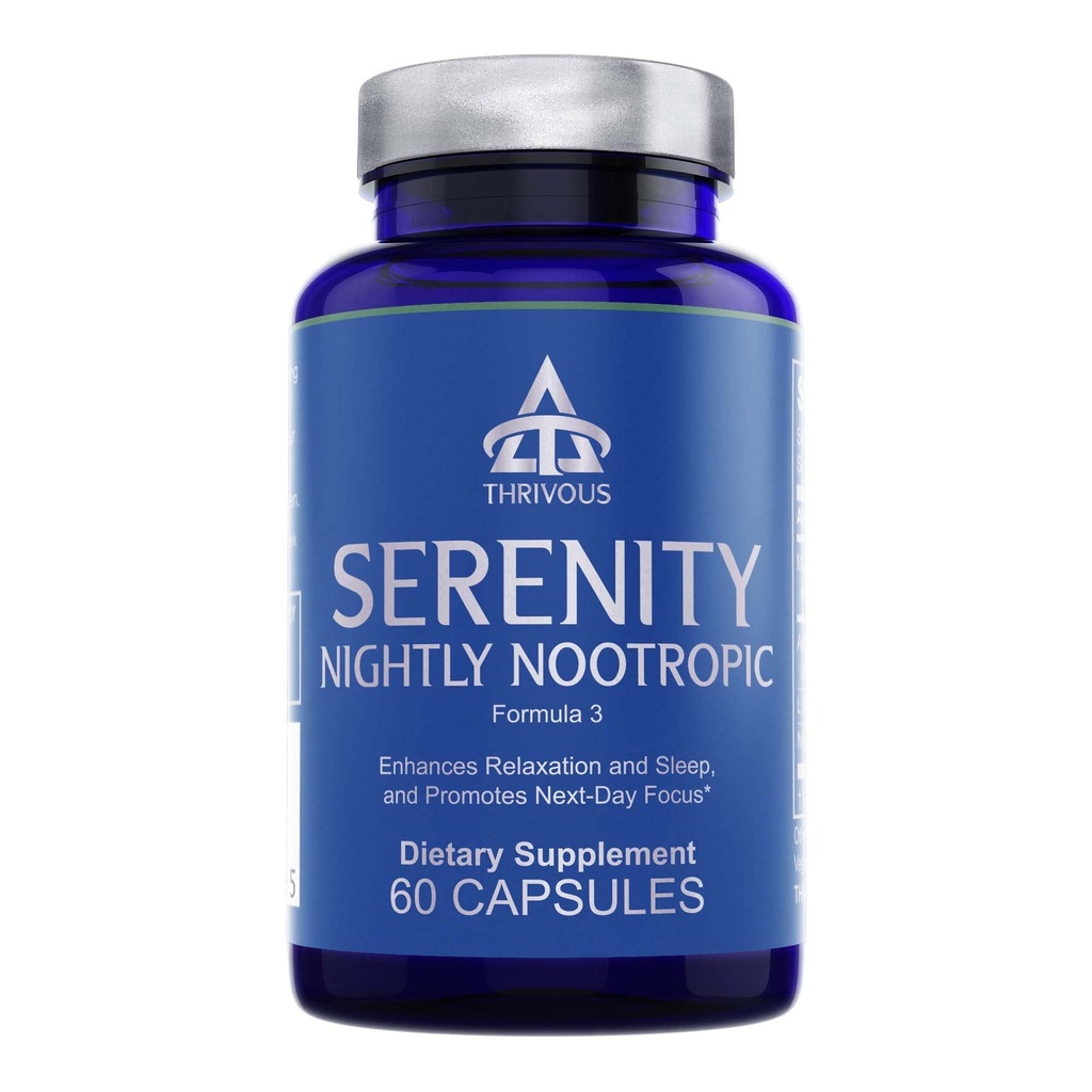 Thrivous Serenity Nightly Nootrop - Sleep & Relaxation Formel med KSM- 66 Ashwagandha, L- Theanin, Magnesium Glycinate & Melatonin - 60 Veganske kapsler