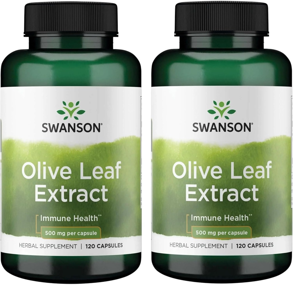 Swanson Olive Leaf Extract kapsler med 20% Oleuropein - (120 Kapsler, 500mg Hver) 2 flasker