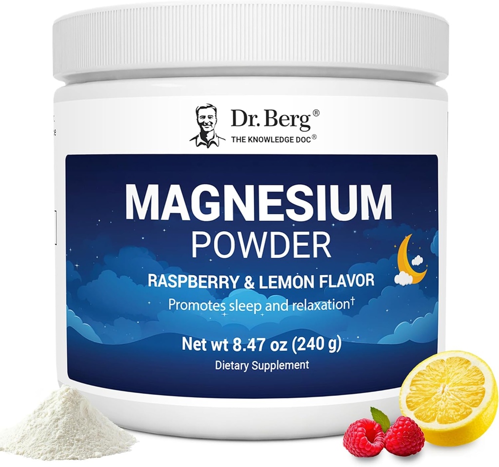 Dr. Berg Magnesium Glycinat pulver til søvn, afslapning, & Stress Relief - nu omfatter Vitamin D3 & Zink - lækker hindbær & Lemon flavor (50 Servere) Magnesium pulver - Magnesium drik pulver