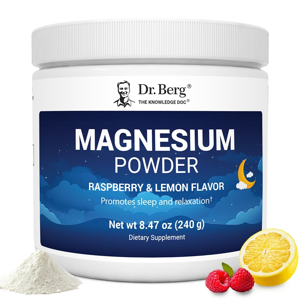 Dr. Berg Magnesium Glycinat pulver til søvn, afslapning, & Stress Relief - nu omfatter Vitamin D3 & Zink - lækker hindbær & Lemon flavor (50 Servere) Magnesium pulver - Magnesium drik pulver