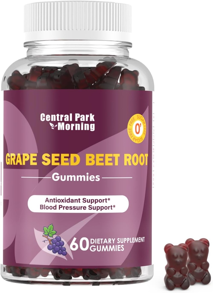 Druefrø Sukkerroer Energy Gummies, nitrogenoxid og blodtryksstøtte, druefrø ekstrakt & non-GMO root gummies, drueflager
