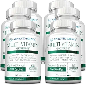 Godkendte Science Multi- Vitamin - med Full- Spectrum B- Vitaminer, grøn te, Lutein, Lycopene, Zeaxanthin, BioPerine - 360 kapsler - 6 måneders forsyning