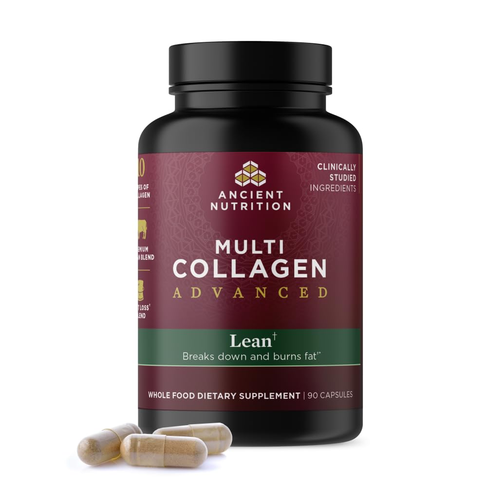 Ancient Nutrition Multi Collagen Advanced Lean med Probiotika, Hydrolyzed Collagen Peptider understøtter sunde vægttab og fedt tab, 90 Greve
