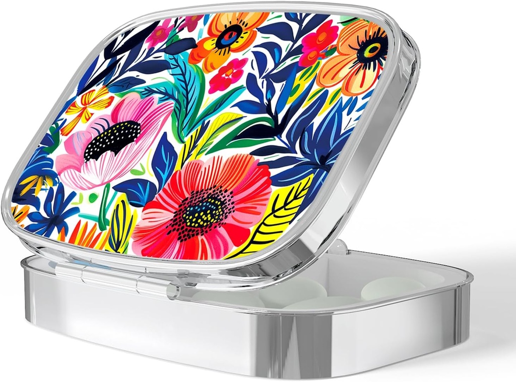 Pill Box-2 Segment Lille Pill Case Portable for Pocket & Purse Single Pill Carrier Pill Container til at holde Vitamin Medicin Fish Oil og kosttilskud BPA- Free (Garden Party- 01)