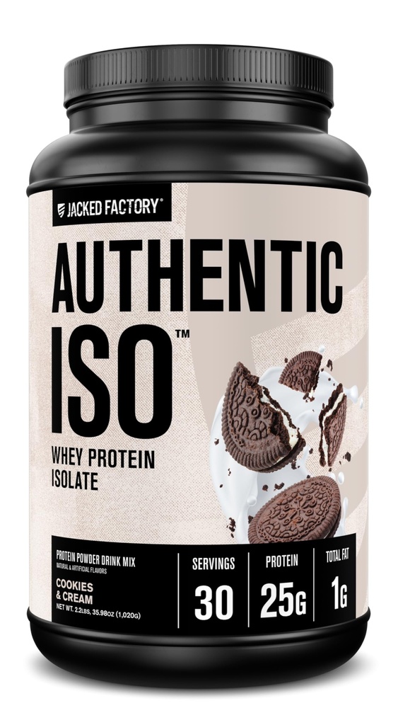 Jacked Factory Autentiske ISO Grass Fed Whey Protein Isolate Powder - Low Carb, Non- GMO Muscle Building Protein w / No Fillers, Post Workout Inddrivelse, Cookies & Cream