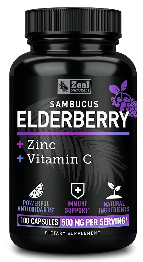 Zeal Naturals Max Strength Elderberry Capsules + Zink + C-vitamin