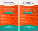 Omax3 Prebiotic & Probiotic 50 Billion CFU + Chicory Inulin, 10 Strain, Reduce Bloating, Ditagestion, SIBO, Leaky Gut, Vaginal pH, Acidophilus, Vegan, Dairy Free, Gluten Free, Blister pakket (2 Pack)