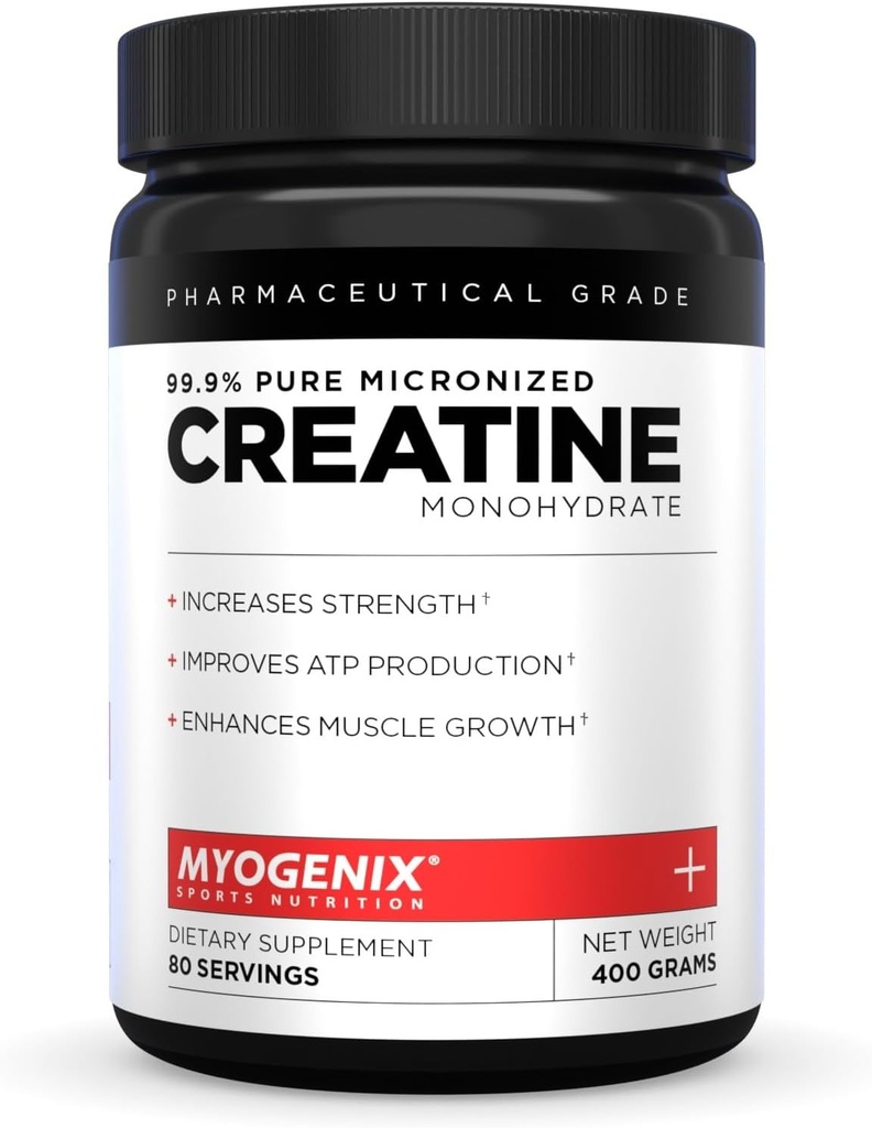 Myogenix Creatin Monohydrat - Pure Creatin Powder for Strength & Endurance - Understøtter ATP produktion & Musklede Styrke - Ingen tilsætningsstoffer - Unflavored (80 Servere)