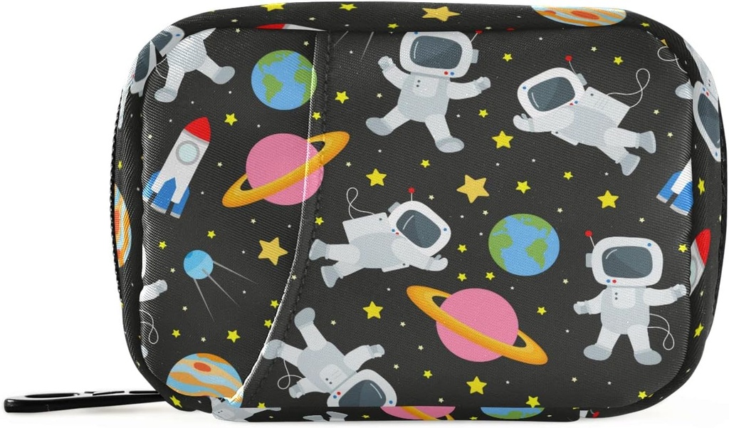 Space Travel Galaxy Astronauts Pill Box 7 Day Pill Case Travel Pill Organizer Bag med lynlås Portable ugentlige sag Kompakt størrelse for Vitamin Supplement Holder