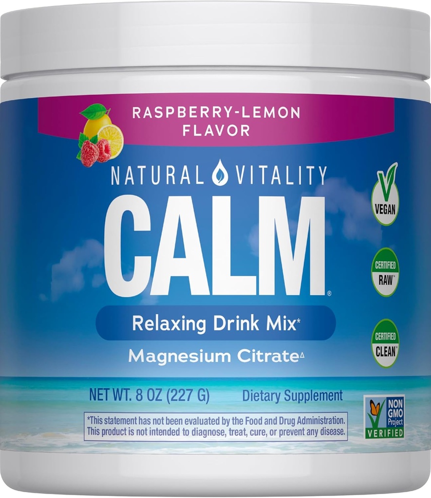 NATURAL VITALITY Raspberry Lemon Calm Magnesium Drink Mix, 8 OZ