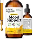 Wild & Organic Mood Support Drops - Good Mood Supplements w / Ashwagandha Rosea & Rhodiola Rosea - Natural Liquid Drops til positiv energi - Rolig og slap Kosttilskud til kvinder og mænd - 2 oz