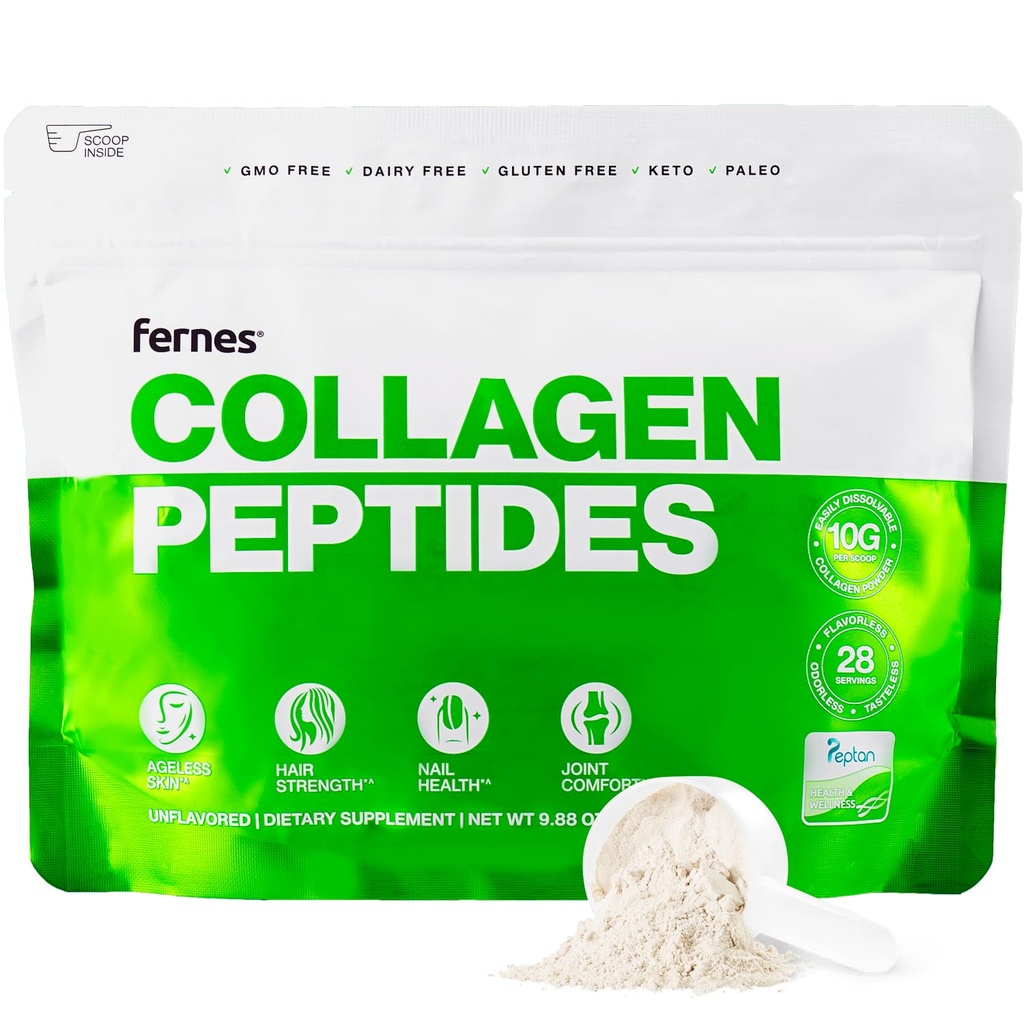 Hydrolyseret collagen peptider supplement til kvinder & mænd - Fælles, Hår, hud og negle support - Græs Fed type I & III - Keto, Paleo - 28 Servere, 9.88 oz, Unflavored Powder