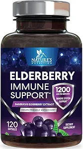 Elderberry immunforsvar 1200mg - Daglig immunstøtte til voksne med koncentreret Sambucus Black Elderberry Extract - Antioxidant Vitamin supplement, Gluten Free, Flasket i USA - 120 kapsler
