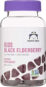 Mærke - Mama Bear, Vegetariske Kids Black Elderberry Gummies 300 mg med Vitamin C, D, E og Zink - Immunsystemet Support - 60 Gummies (1 til 2 måneder Tilgang), Non- GMO, Gluten Free