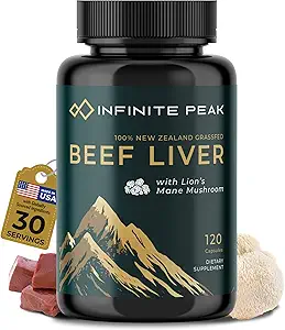 Natural Energy & Focus for High Performing Professionals w / Grass Fed Beef Lever Kapsler w / Lions Mane 124; Grassfed Beef Lever Supplement understøtter fuld krop Wellness & Iron Levels