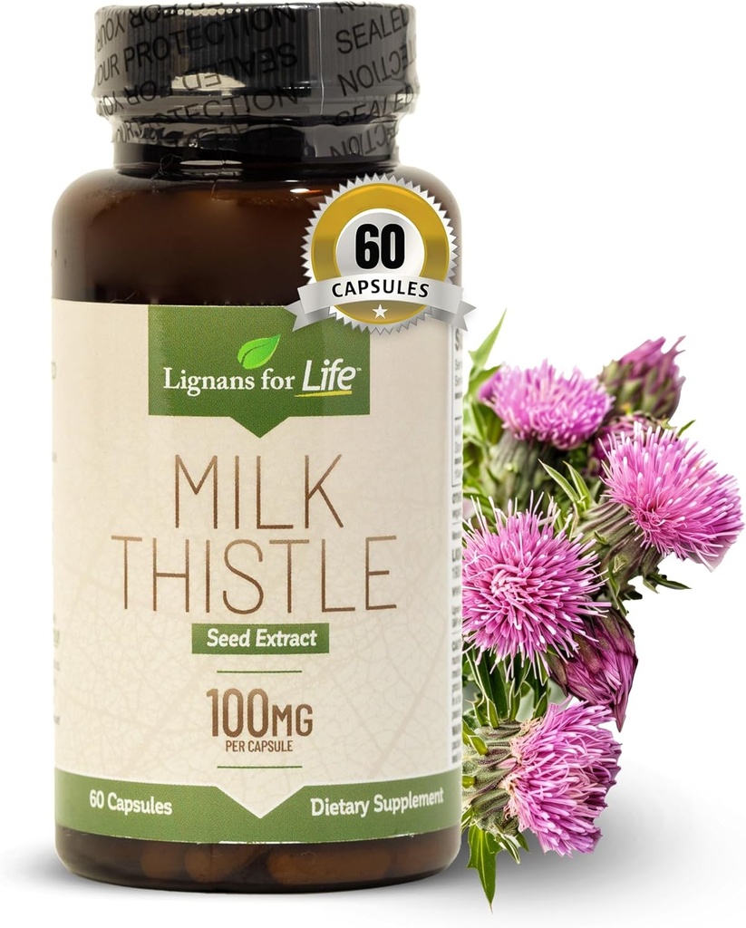 Lignans for Life Milk Thistle Seed Extract Herbal supplement til hunde, 100mg - 60 Vegetariske kapsler, Canine Lever sundhed