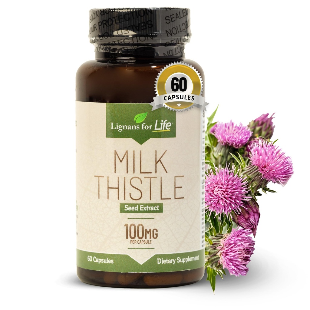 Lignans for Life Milk Thistle Seed Extract Herbal supplement til hunde, 100mg - 60 Vegetariske kapsler, Canine Lever sundhed