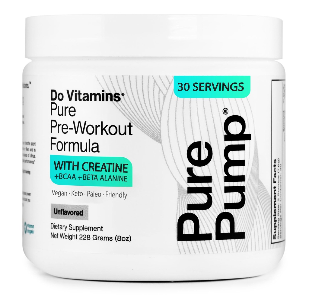 Do Vitaminer - PurePump Unflavored All- Natural Pre Workout Powder til mænd og kvinder - Ren prætræning med Creatin, BCAA, Beta Alanine - Bedste for energi, Focus & Pump - Vegan, Keto, Paleo 30 Servering