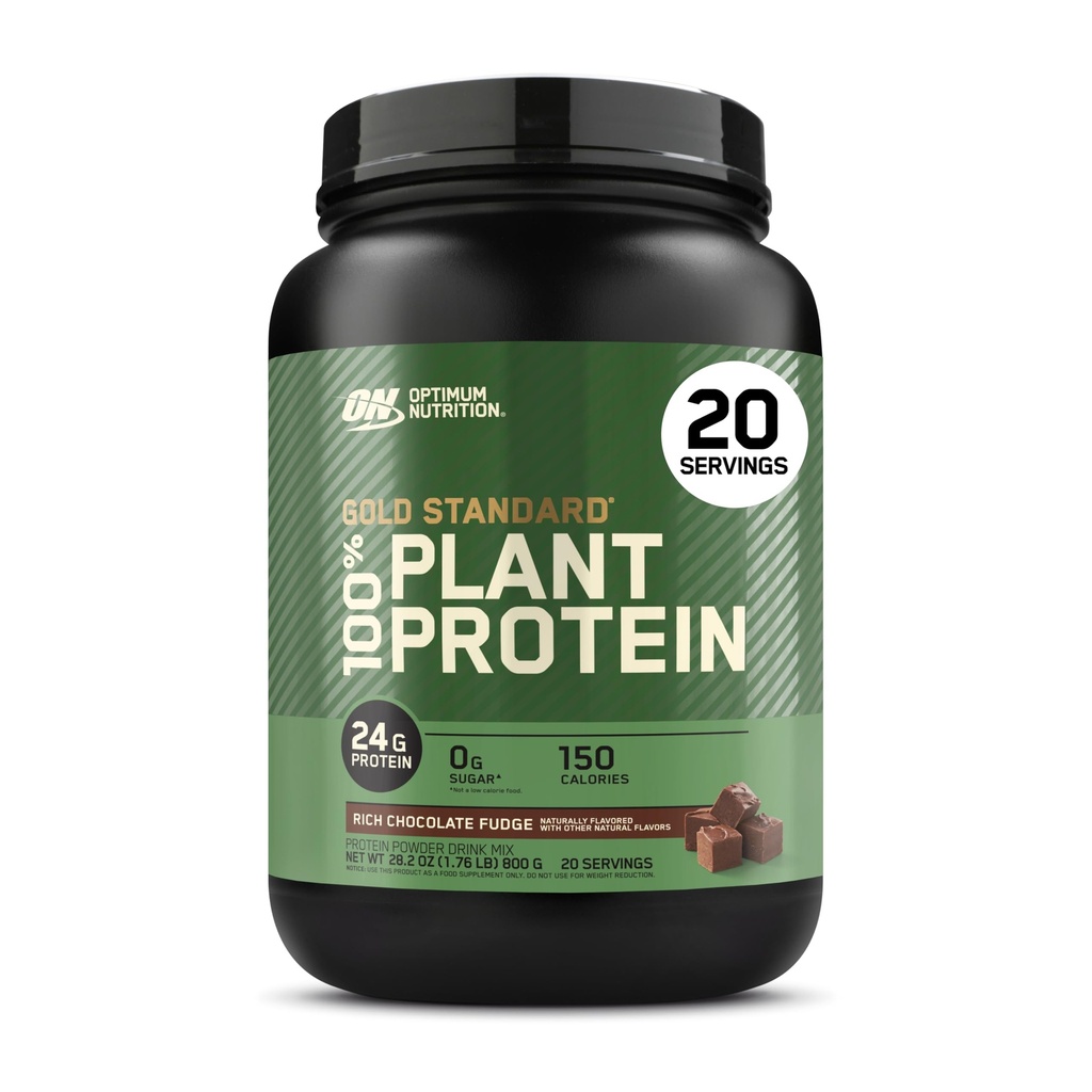 Optimum Nutrition Gold Standard 100% Plant Based Protein Powder, Gluten Free, Vegan Protein for Muscle Support and Recovery med Aminosyrer - Rich Chocolate Fudge, 20 Servere (Packaging May Vary)