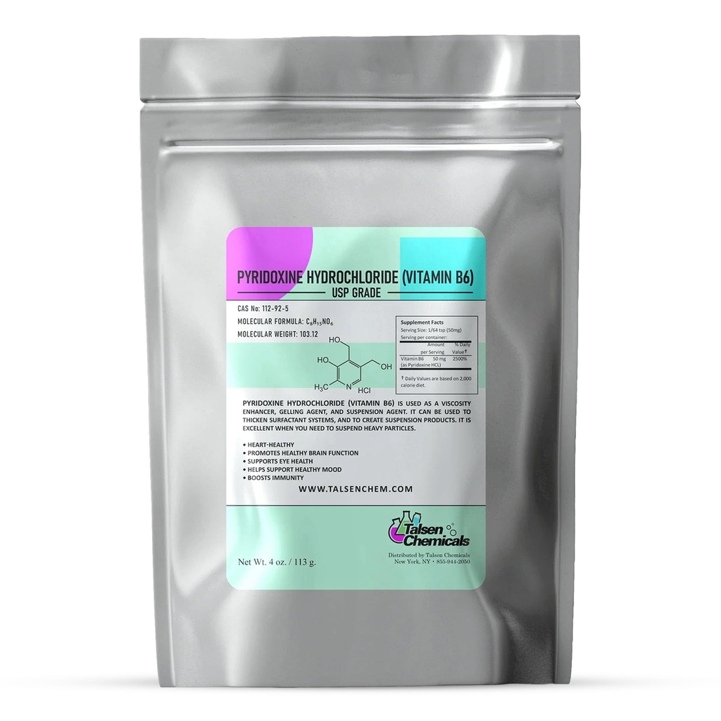 Vitamin B6 pulver (4 Oz / 113 Gram) Pyridoxin HCL pulver til korrekt funktion af sukkerarter, fedtstoffer og proteiner i kroppen understøtter Metabolisme og nervesystem funktion