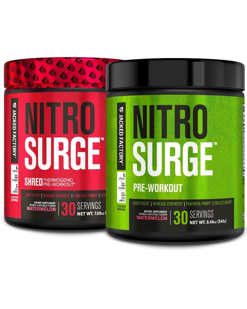 Jacked Factory Nitrogrowse Shred Thermogen Pre- Workout i Watermelon & Watermelon Nitrogrowrus Pre- Workout for mænd og kvinder