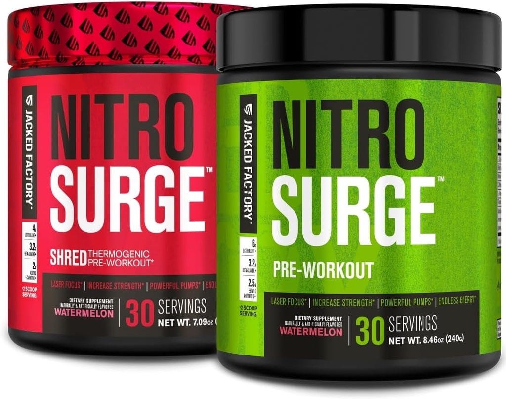 Jacked Factory Nitrogrowse Shred Thermogen Pre- Workout i Watermelon & Watermelon Nitrogrowrus Pre- Workout for mænd og kvinder