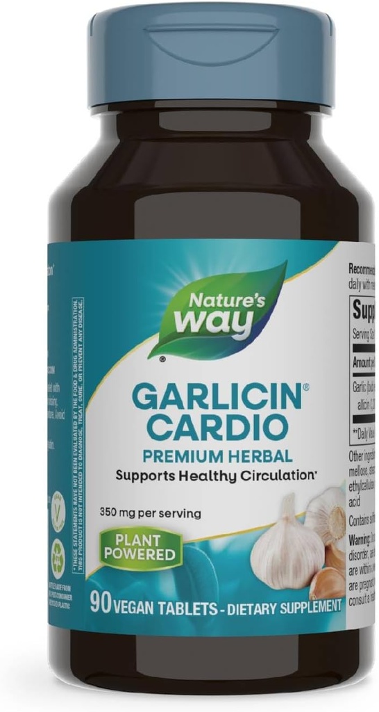 Naturens måde Garlicin Cardio Premium Herbal sund cirkulation Support * 350 mg per Serving 90 tabletter