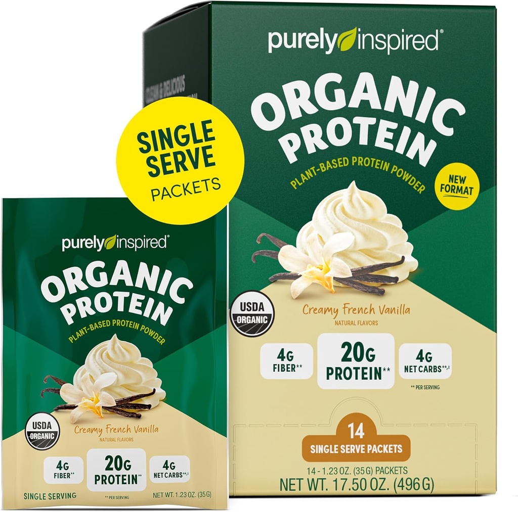 Inspireret organisk protein pulver, 14 enkelt serve packets, cremet vanille - 20 g Plantbaseret protein pulver til smoothies & shakes - Dairy- fri, ikke-GMO - for mænd og kvinder