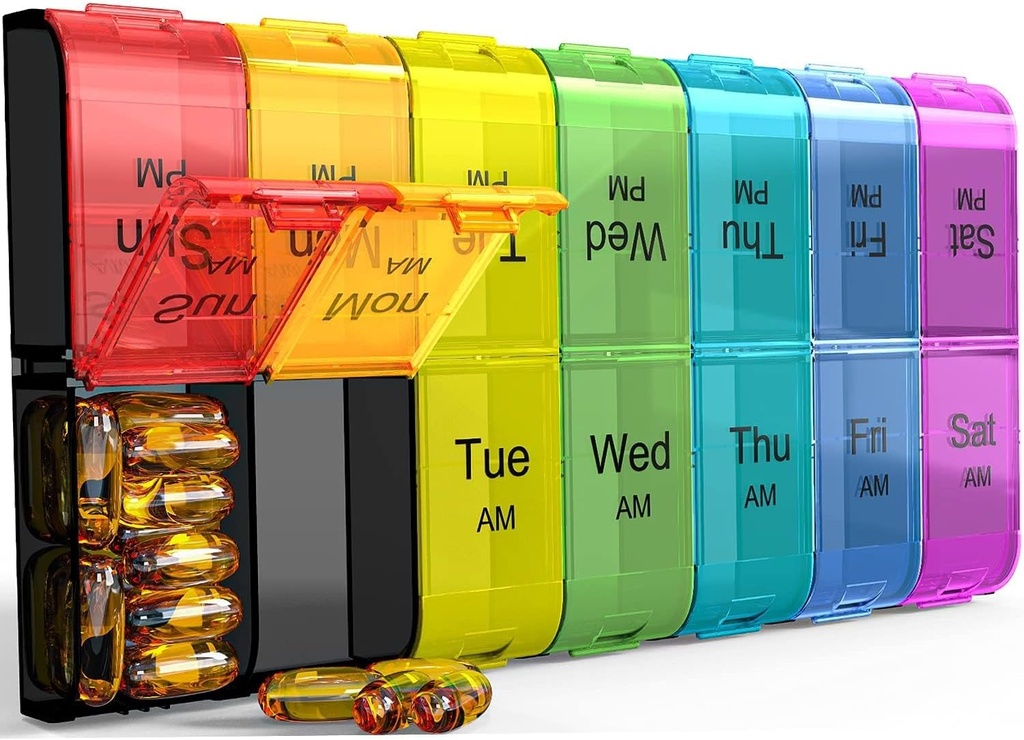 Colorwing Extra Large Pill Organizer 2 gange om dagen, Ugentlig XL PM Pill Case, 7 dages Pill Box to gange om dagen, Overdimensioneret Daglig Medicin Pill Organizer til Vitamin, Big Pill Container, Medicin Dispenser