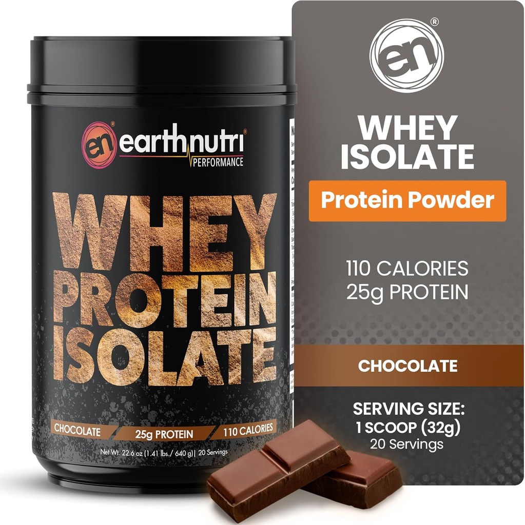 Whey Isolate Protein Powder - Post Workout Recovery Powder for Muscle Recovery & Growth - 25g Protein - Nemt fordøjelig - Non-GMO & Gluten- Free - Chokolade Flavor - 20 Servere (1,41 lbs)