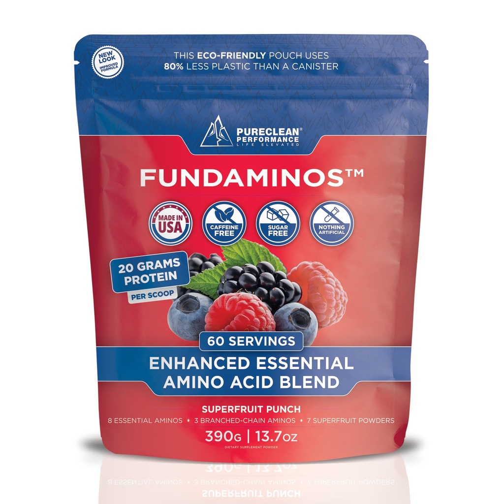 FundAminos EAA + BCAA Amino Acid Powder # 124; Organic, Vegan, Plant- baserede # 124; Komplet essentielle Aminos for hverdagsernæring # 124; Optimeret Protein Supplization # 124; Forfriskende Superfrugt Blend - 60 Servering
