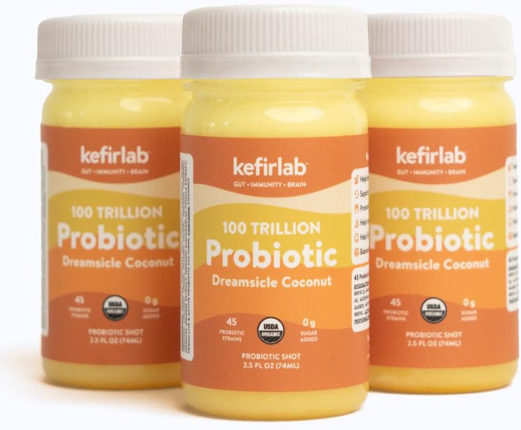 KefirLab Probiotika 100T CFU - 36 Strops - Vegan & Organic - Support fordøjelse, immunsystem, Brain Health, Mood & Stress. Dreamsicle (16 - Pack)