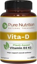 Pure Nutrition Vita D3 K2 - Plant Based Vitamin D3 K2 Supplement- 124; 120 Tabs - 124; D3 6000 IE - 124; vitamin K2 som MK7 100mcg - 124; vitamin K2 D3 - 124; Non GMO - 124;