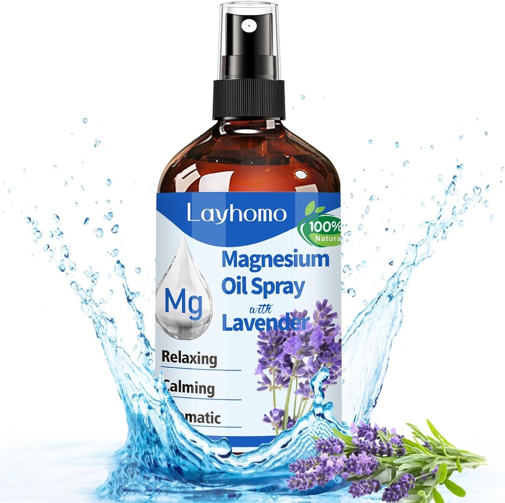 Magnesium Oil Spray til søvn, Pure Magnesium til foder, lindrende Sore Muskler & Afslappende, Smerte, Ultra Koncentration med Lavender- 200ML