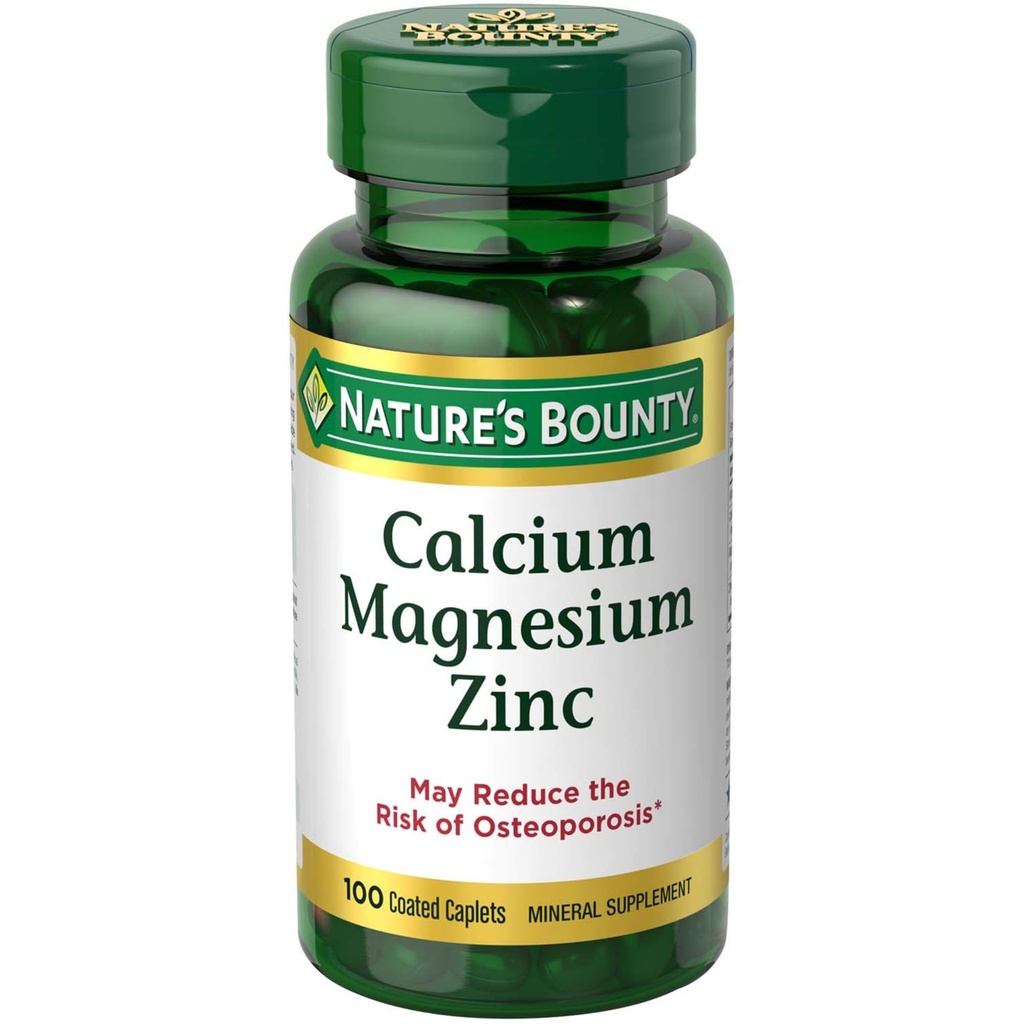 Nature 's Bounty Calcium Magnesium & Zinkkapsler, immunforsvar & knoglerum, Dagligt tillæg, 1000 mg Calcium, 400mg Magnesium, 600 IE vitamin D, Gluten Free, 100 kapsler