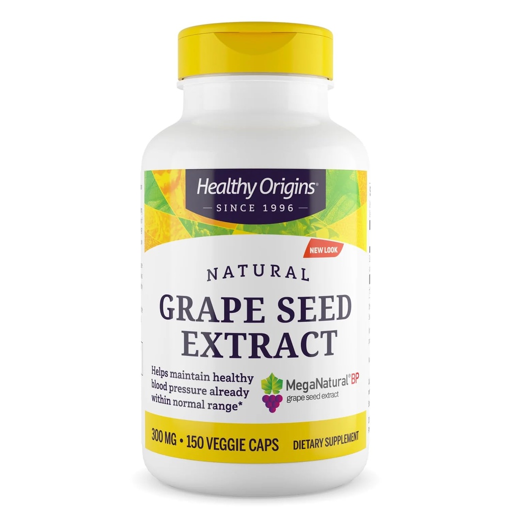 Sund oprindelse Grape Seed Extract 300 mg (MegaNatural BP, Non- GMO, California- Grown, Gluten Free, Understøtter Sund Blodtryk), 150 Veggie Caps