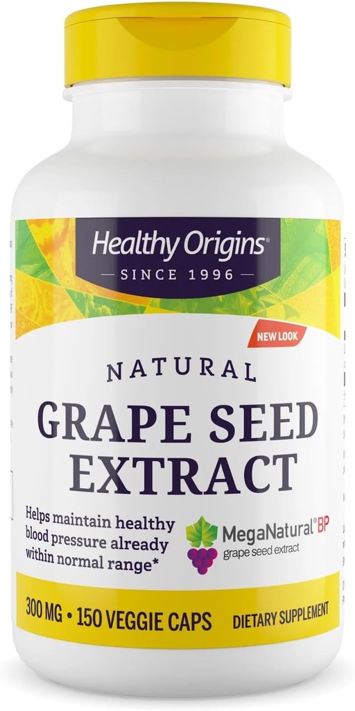 Sund oprindelse Grape Seed Extract 300 mg (MegaNatural BP, Non- GMO, California- Grown, Gluten Free, Understøtter Sund Blodtryk), 150 Veggie Caps