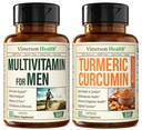 Vimerson Health Herres Multivitamin + gurkemeje med sort peber ekstrakt bundle. Fælles og immunforsvar, discomfort Relief, antioxidant egenskaber for ham