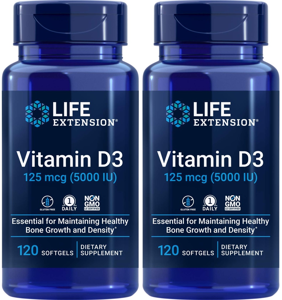 Life Extension Vitamin D3 5000 IE, 120 Softgel (pakke med 2)