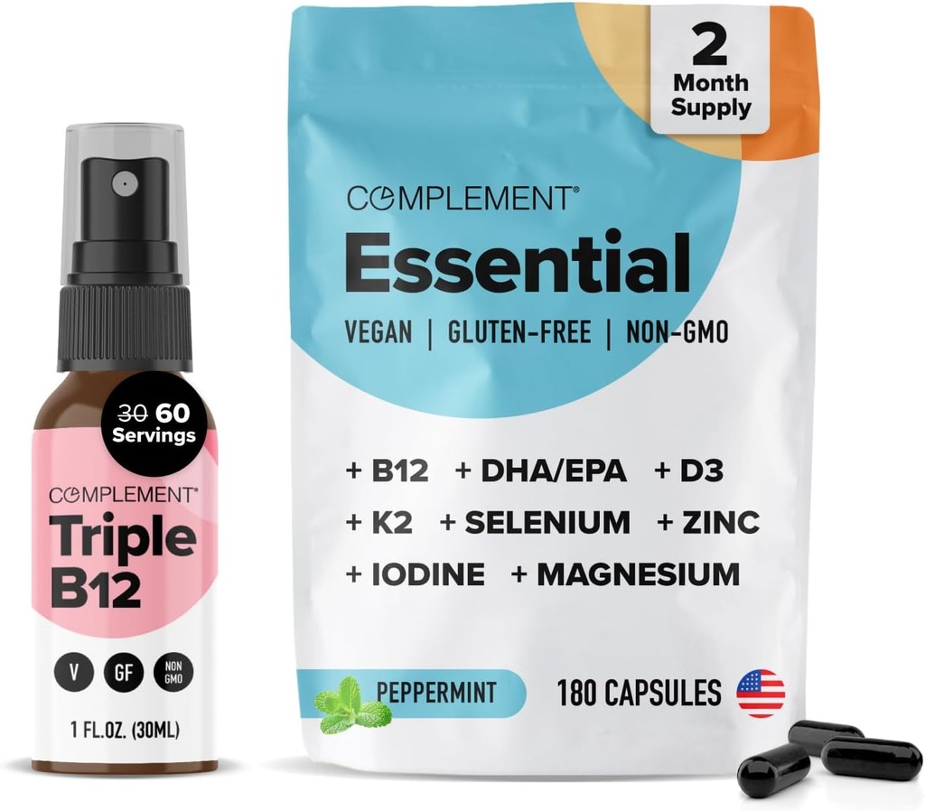 Kompleks Essential Vegan Multivitamin & Triple B12 Spray Bundle - Omfattende ernæringsmæssig støtte til plantbaserede kost