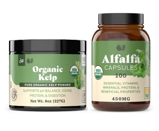 Økologisk kelik pulver 8oz & Pure Alfalfa Leaf 100 Kapsler Bundle