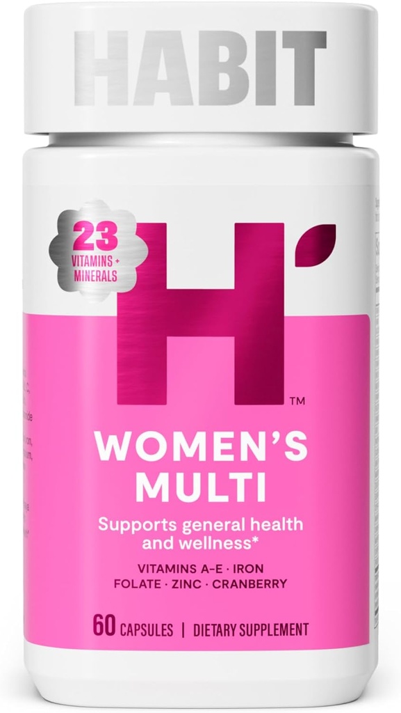 Habit Womens Multi Supplement (60 kapsler) - Nyt udseende, Understøtter almen sundhed og velvære, 23 essentielle vitaminer og mineraler, Frugtekstrakter, Folate, Jern, B12, Biotin, Non- GMO (1 pakke)