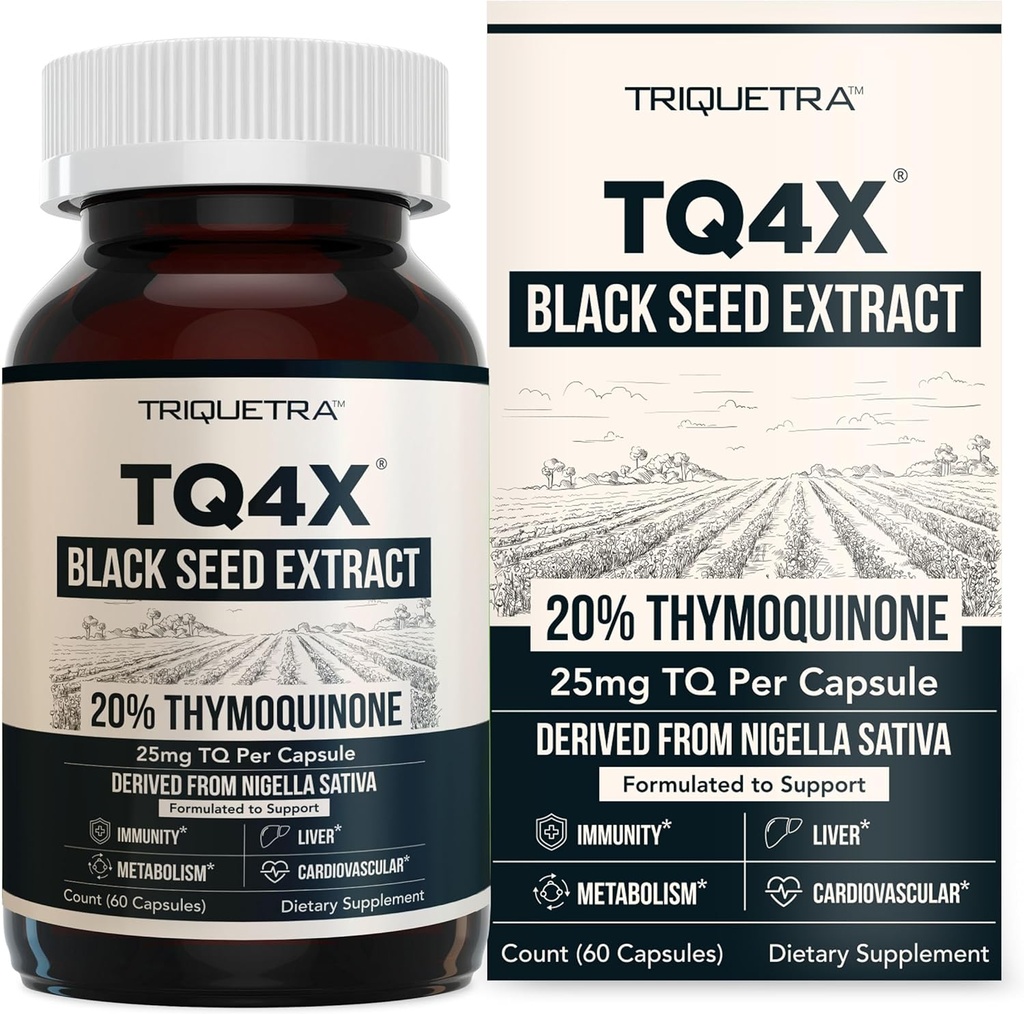 20% Thymoquinone Black Seed Oil Extract Capsules - TQ- Advanced 4X ®: Potent Thymoquinon Koncentration til rådighed - 60: 1 Koncentrat fra Nigella Sativa, Rå form, Vegan, glasflaske (60 kapsler)