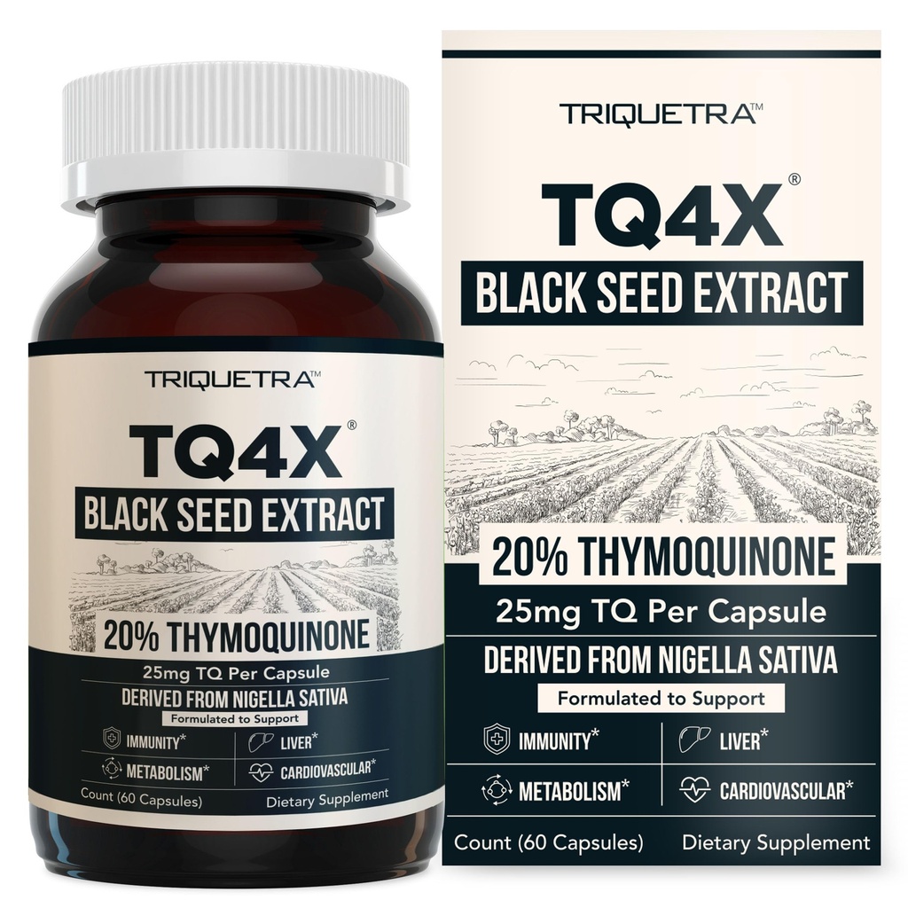 20% Thymoquinone Black Seed Oil Extract Capsules - TQ- Advanced 4X ®: Potent Thymoquinon Koncentration til rådighed - 60: 1 Koncentrat fra Nigella Sativa, Rå form, Vegan, glasflaske (60 kapsler)