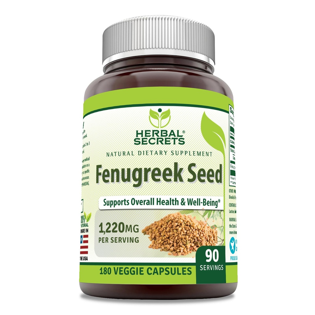 Herbal Secrets Fenugreek Seed 1,220 Mg Supplement Note 124; 180 Veggie Kapsler