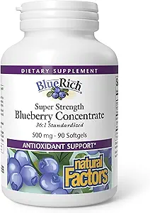 BlueRich af naturlige faktorer, Super Strength Blueberry Koncentrat, Antioxidant Støtte til total god sundhed, 90 Softgels