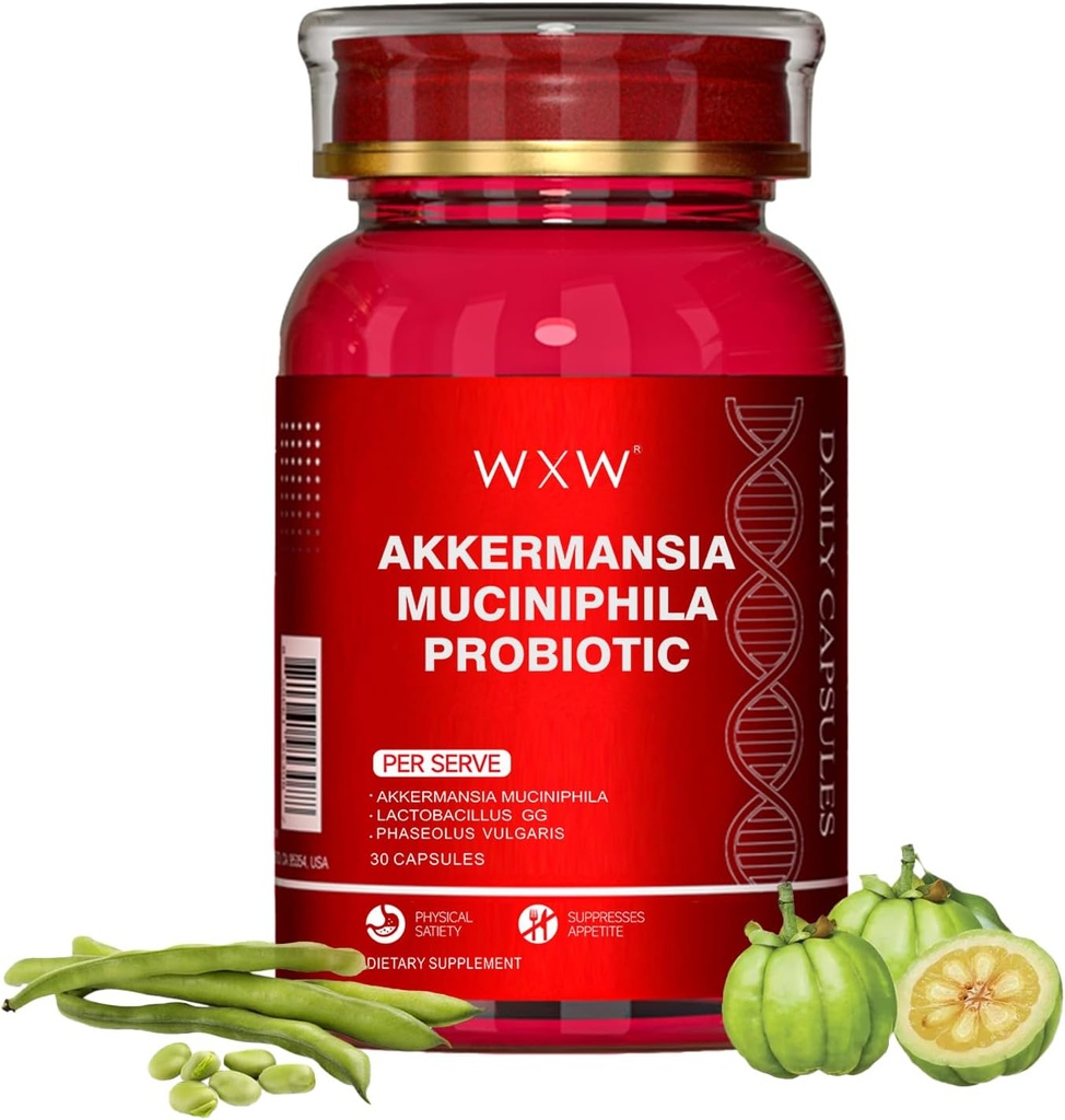 WXW Akkermansia Muciniphila Probiotic for kvinder og mænd, Hjælp GLP-1 Producer naturligt, Lactobacillus GG - Støtte til Metabolisme Curb Cravings fordøjelse & Gut sundhed, 30 kapsler