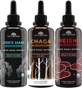 Natuerige Lions Mane, Reishi, & Chaga Mushroom Extract - Adaptogen Stack for Focus, Immunity, Longevity, Gut Health, Anti- Aging, Energy, Healing, & More - Organic Liquid Drops - 50 ml Hver (3 Pack)